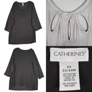 Catherines Tunic Shirt Womens Plus Size 2X Blouse Popover Black Eyelet